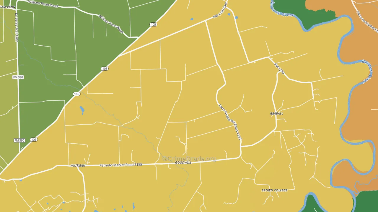Washington, TX Map of Drug-Related Crime Rates
