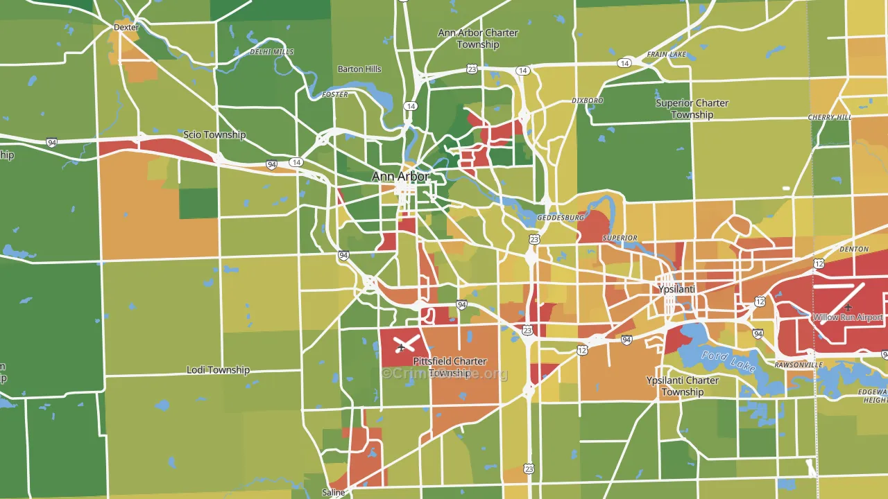 Washtenaw County, MI Map of Drug-Related Crime Rates