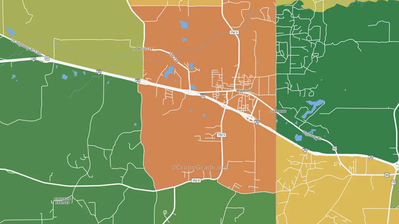 Waskom, TX Map of Drug-Related Crime Rates