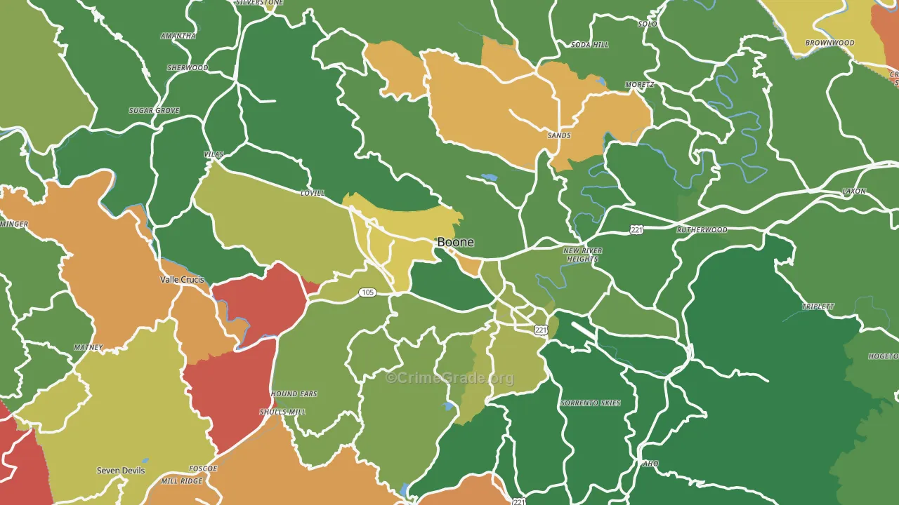 Watauga County, NC Map of Drug-Related Crime Rates