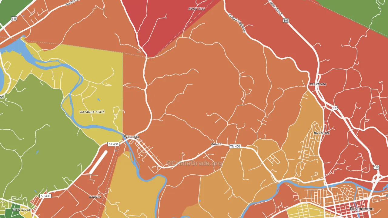 Watauga, TN Map of Drug-Related Crime Rates