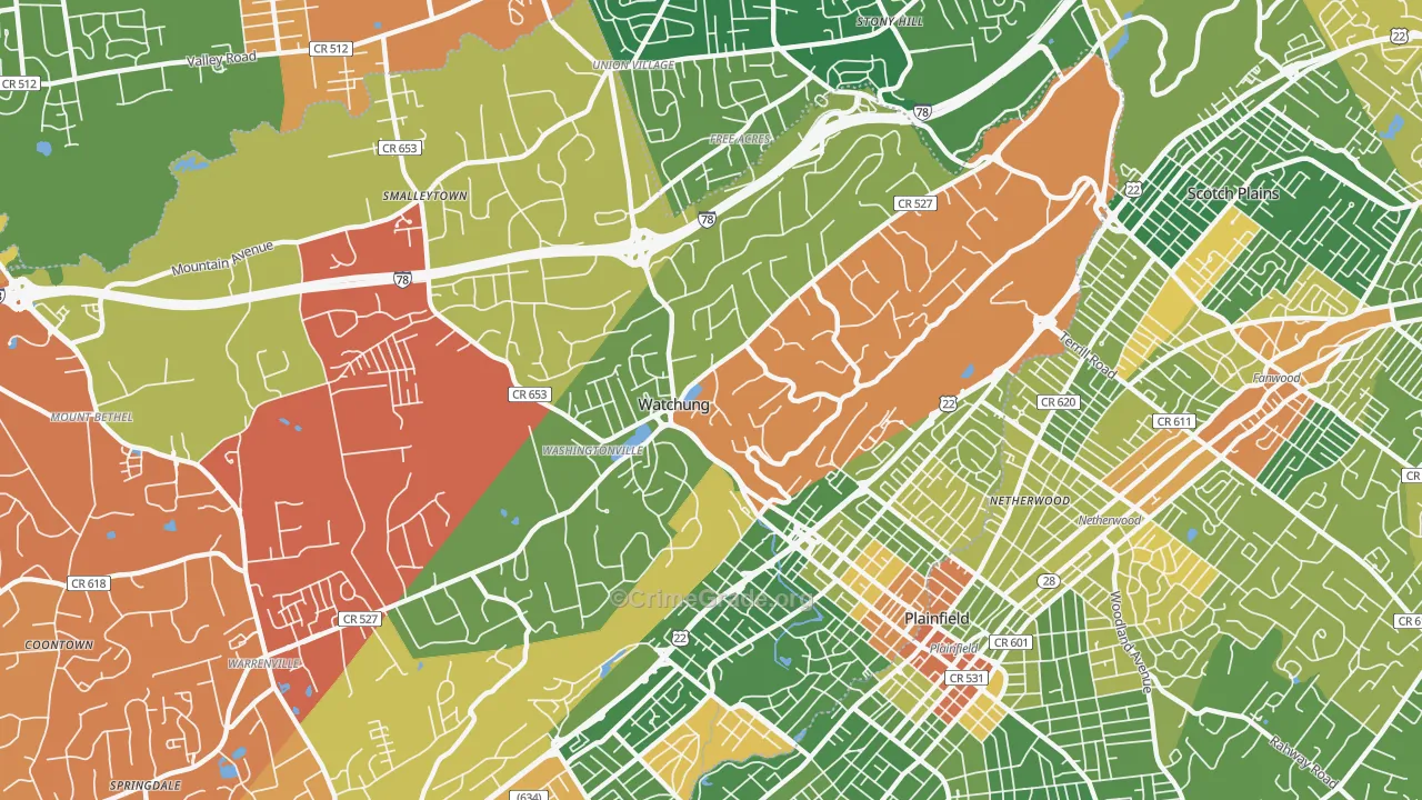 Watchung, NJ Map of Drug-Related Crime Rates