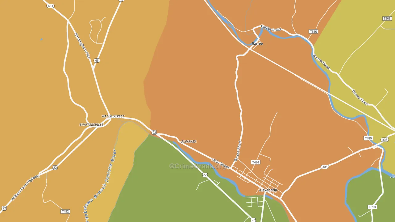 Water Street, PA Map of Drug-Related Crime Rates