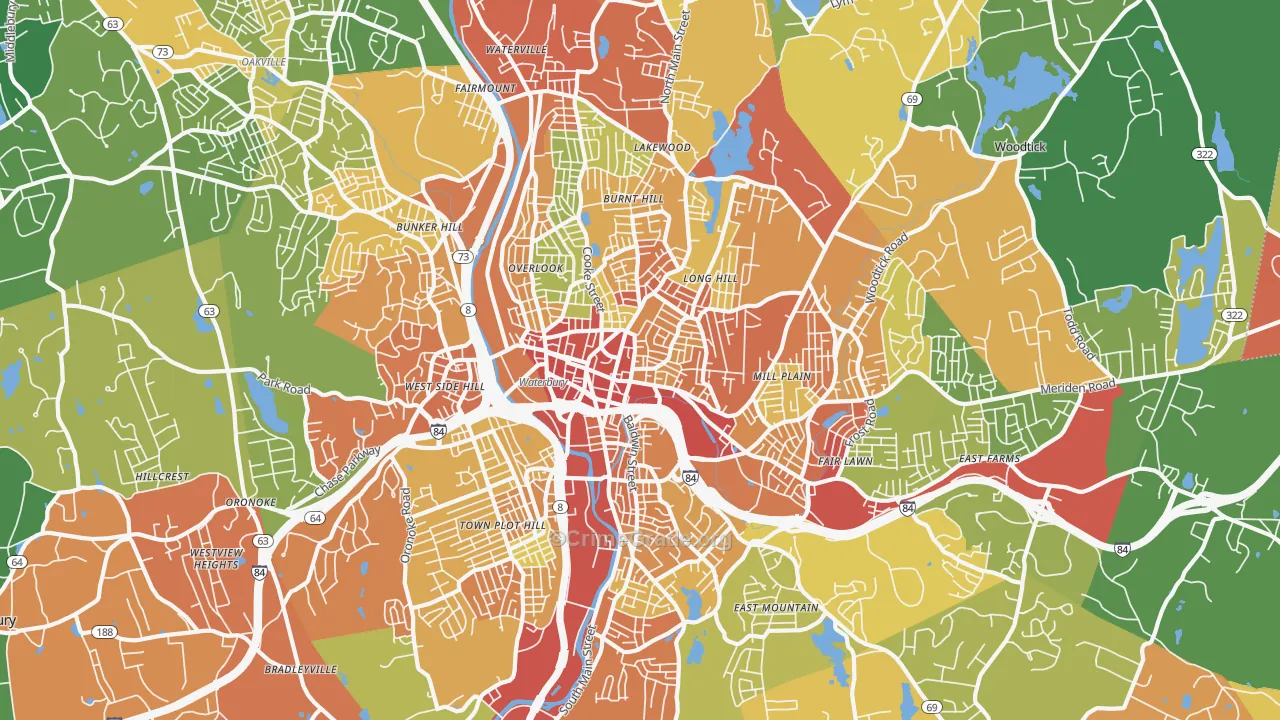 Waterbury, CT Map of Drug-Related Crime Rates