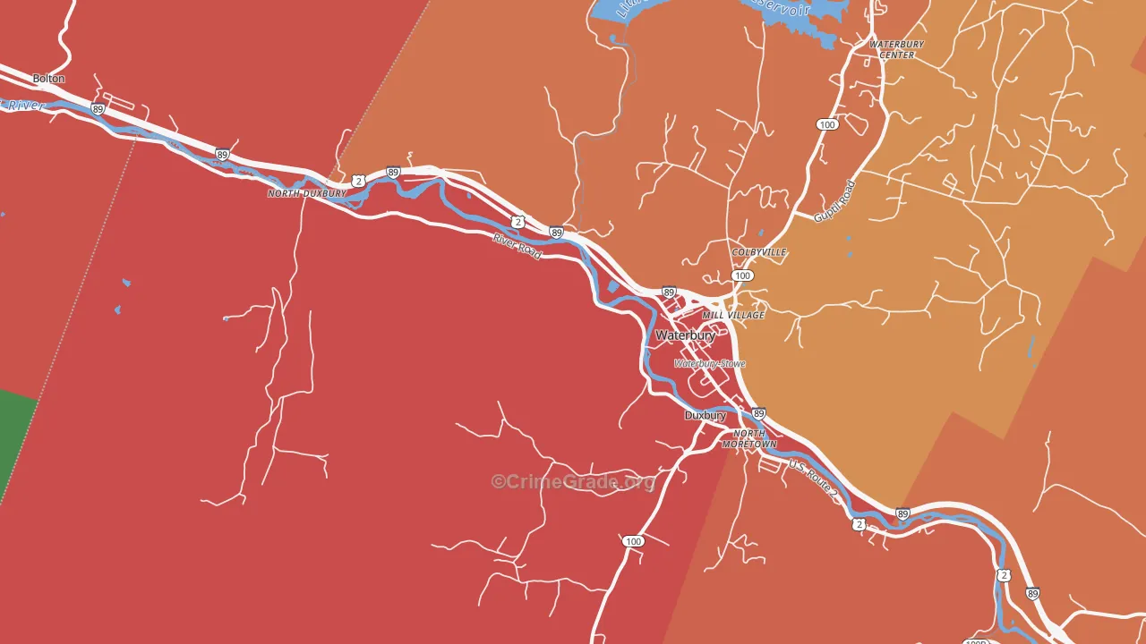 Waterbury, VT Map of Drug-Related Crime Rates
