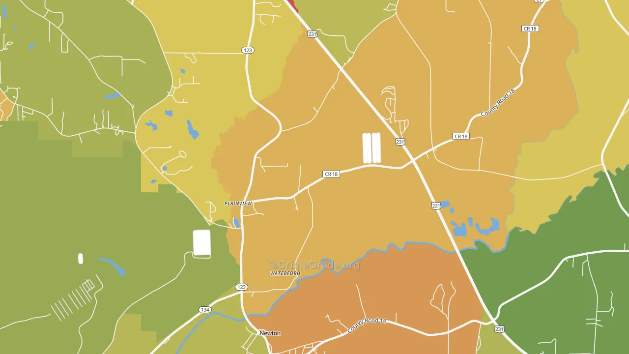 Waterford, AL Map of Drug-Related Crime Rates