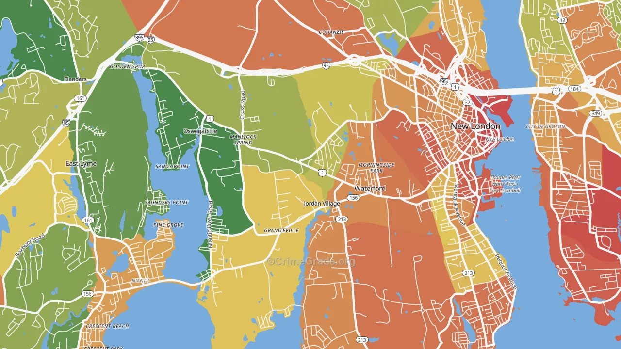 Waterford, CT Map of Drug-Related Crime Rates