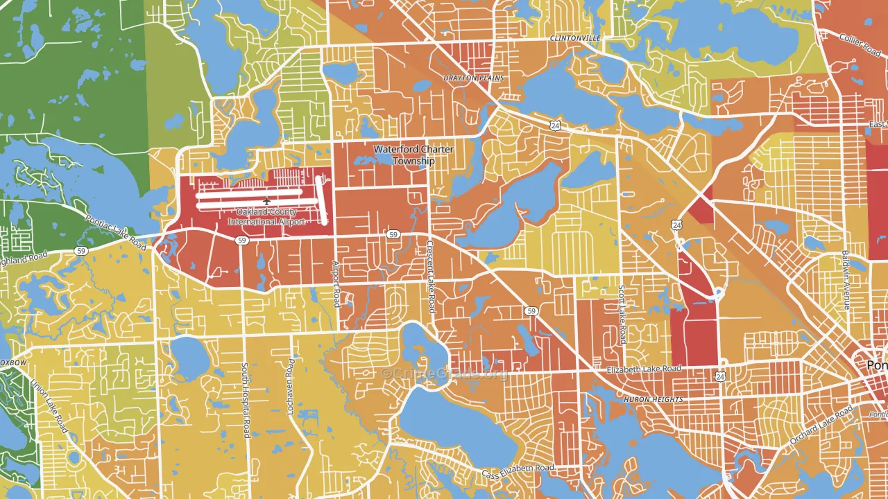 Waterford, MI Map of Drug-Related Crime Rates
