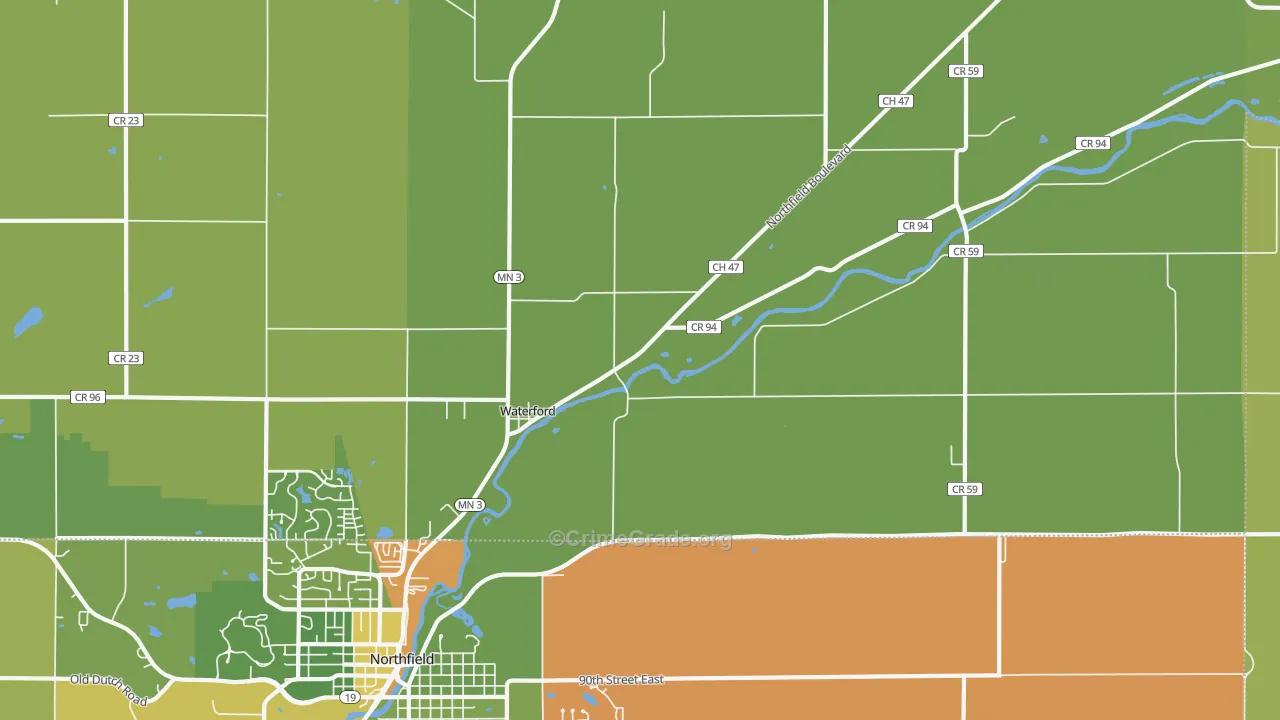 Waterford, MN Map of Drug-Related Crime Rates