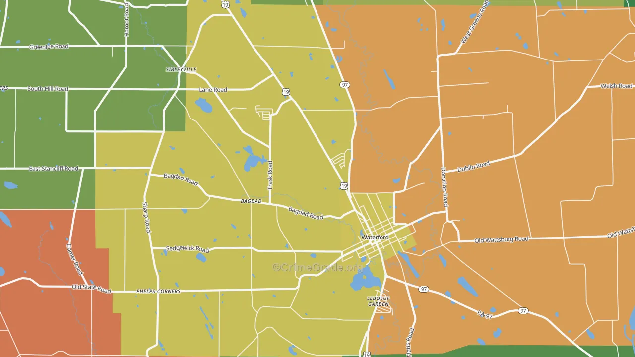 Waterford, PA Map of Drug-Related Crime Rates
