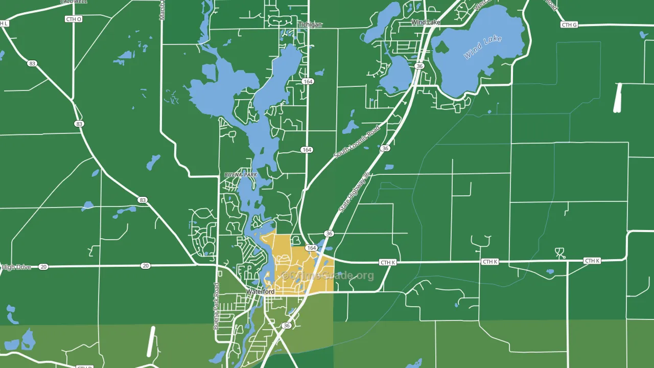 Waterford, WI Map of Drug-Related Crime Rates