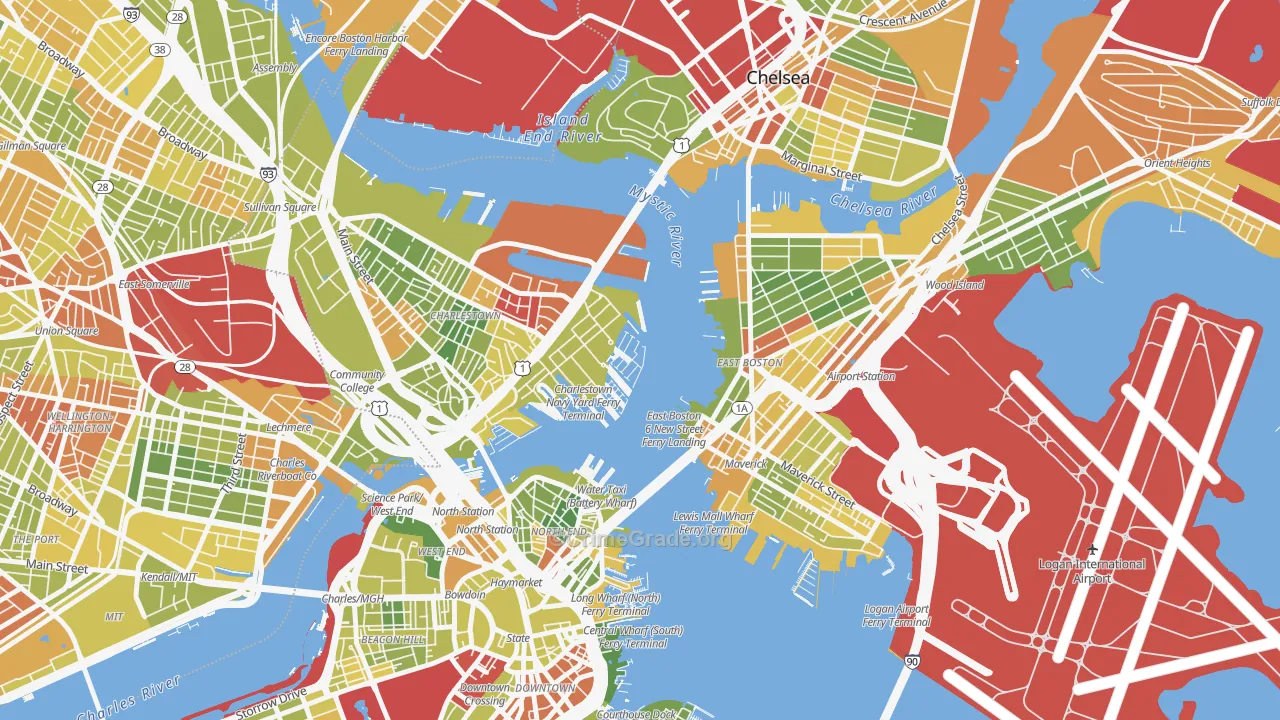 Waterfront, Boston, MA Map of Drug-Related Crime Rates