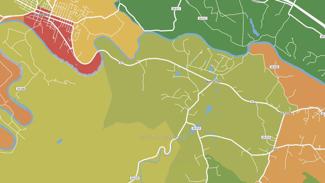 Waterlick, VA Map of Drug-Related Crime Rates