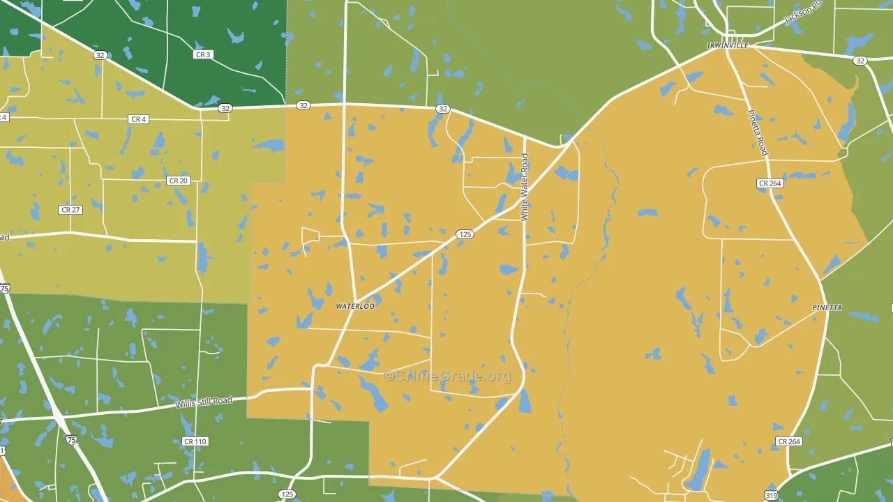 Waterloo, GA Map of Drug-Related Crime Rates