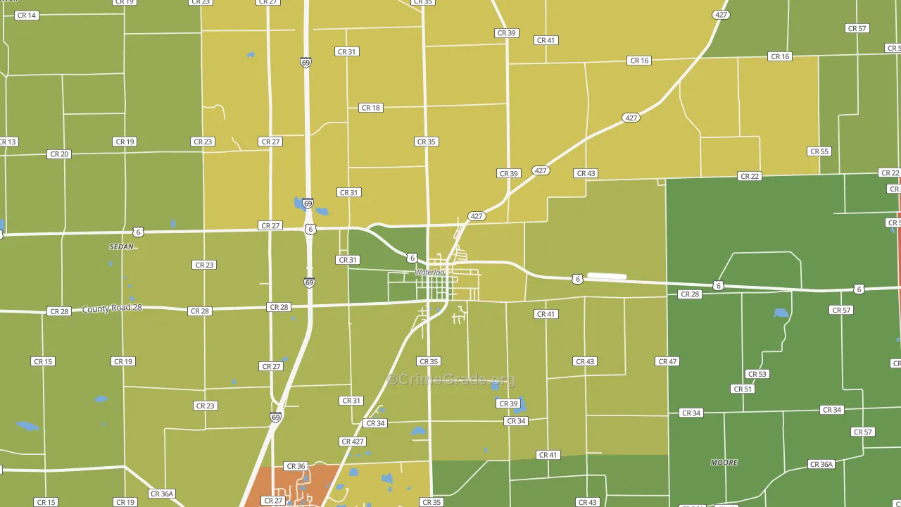 Waterloo, IN Map of Drug-Related Crime Rates