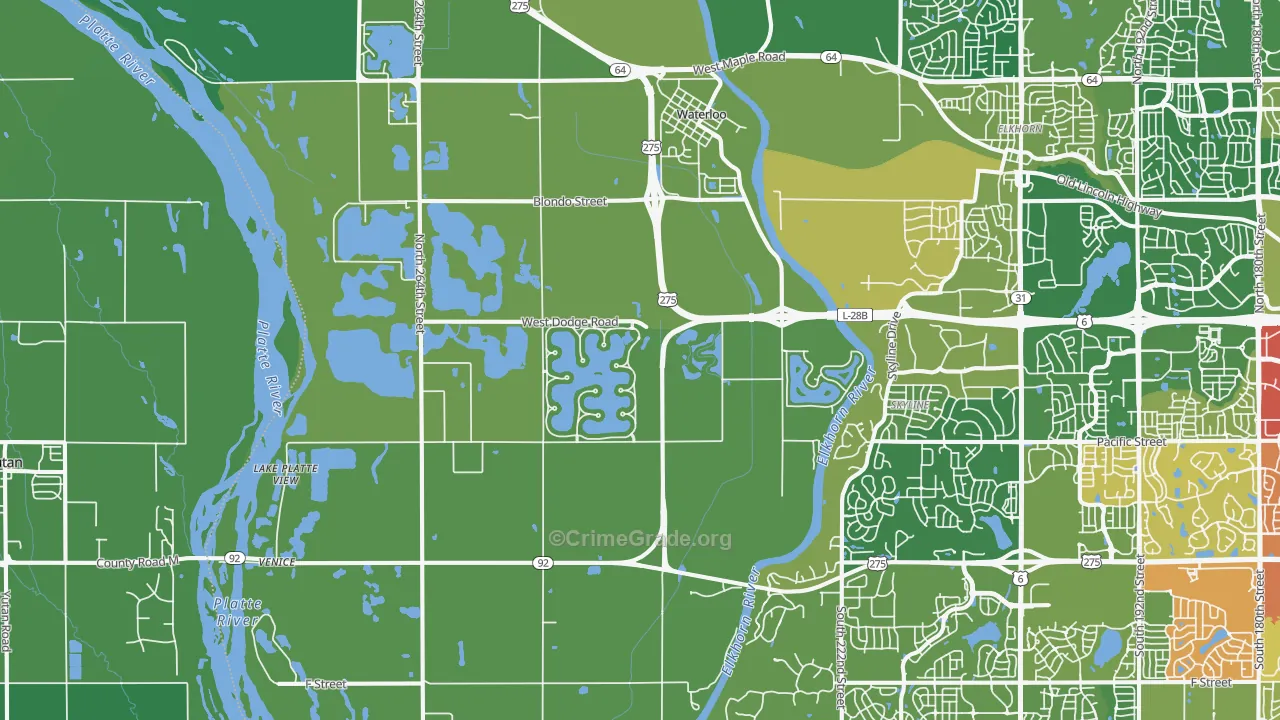 Waterloo, NE Map of Drug-Related Crime Rates