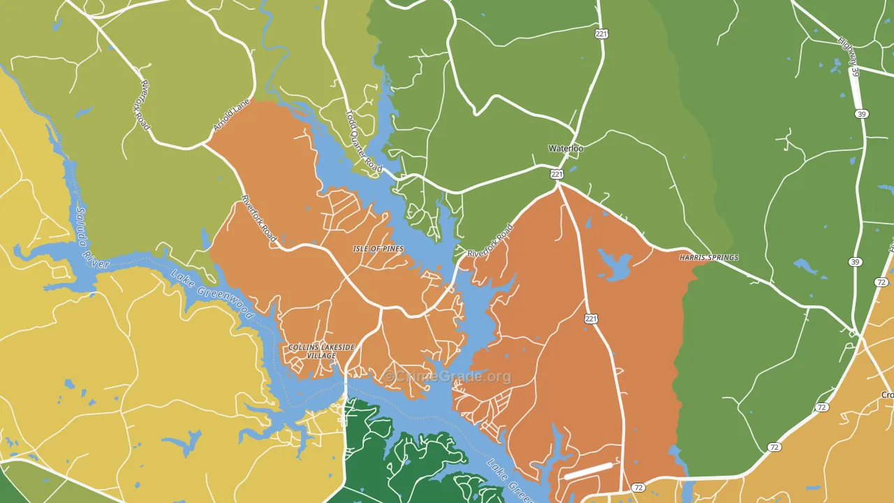 Waterloo, SC Map of Drug-Related Crime Rates
