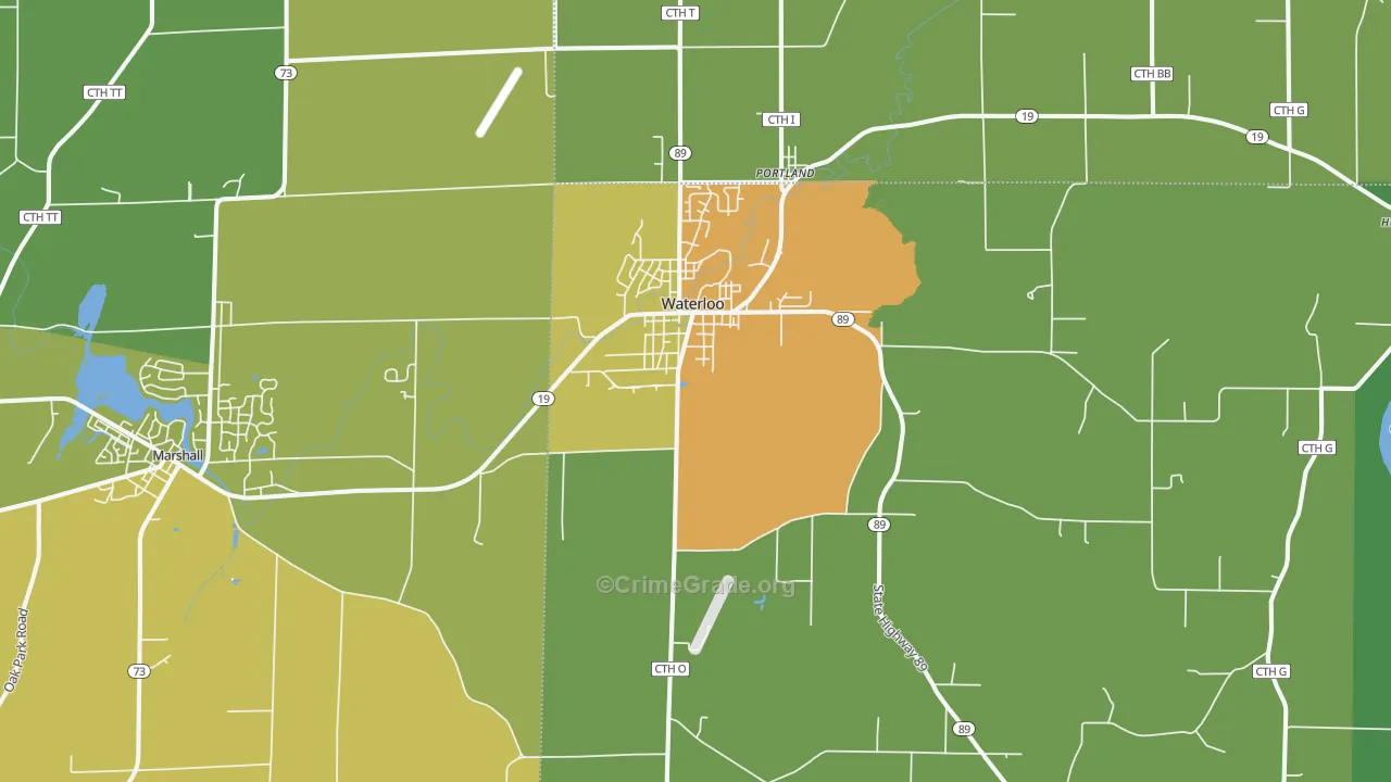 Waterloo, WI Map of Drug-Related Crime Rates