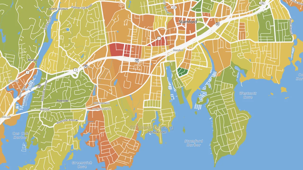Waterside, Stamford, CT Map of Drug-Related Crime Rates