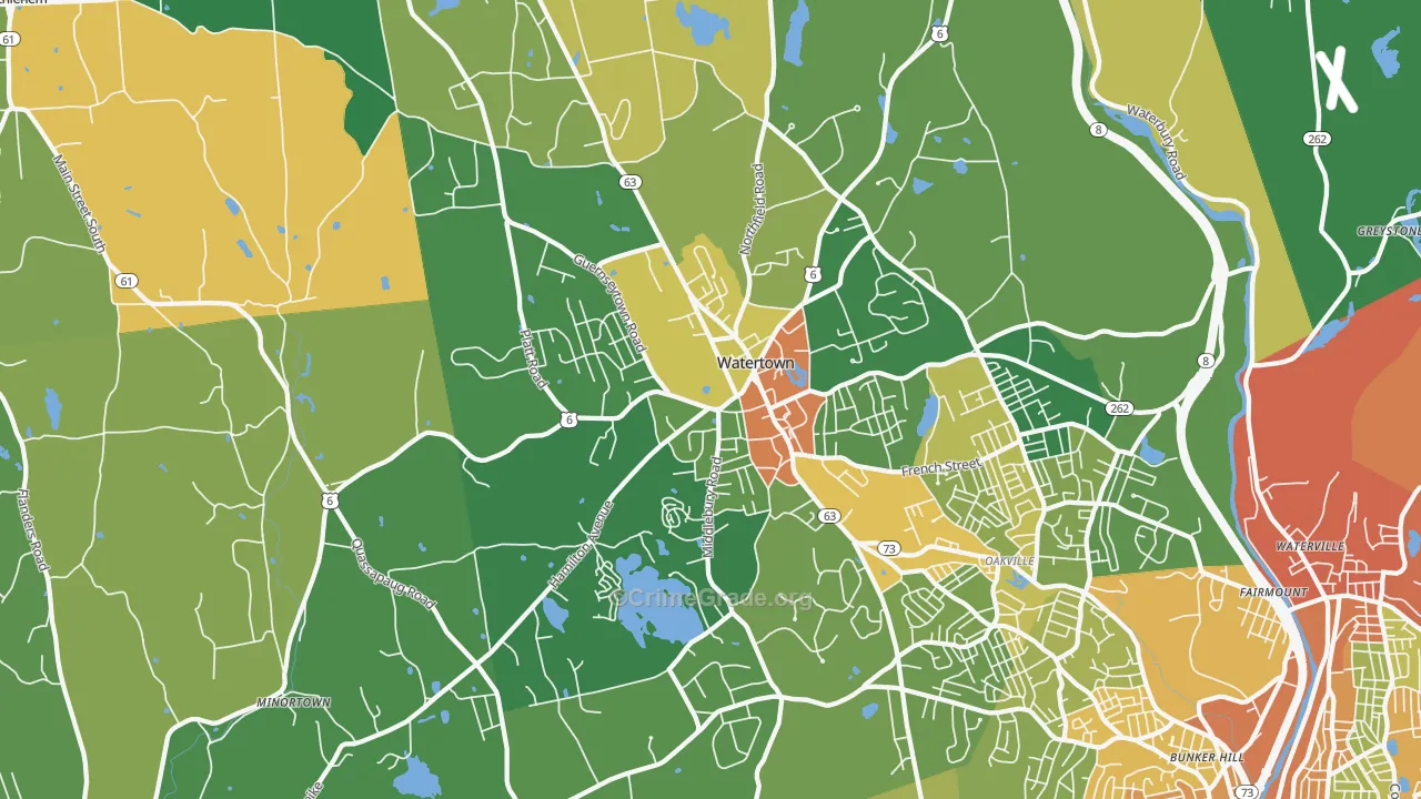 Watertown, CT Map of Drug-Related Crime Rates
