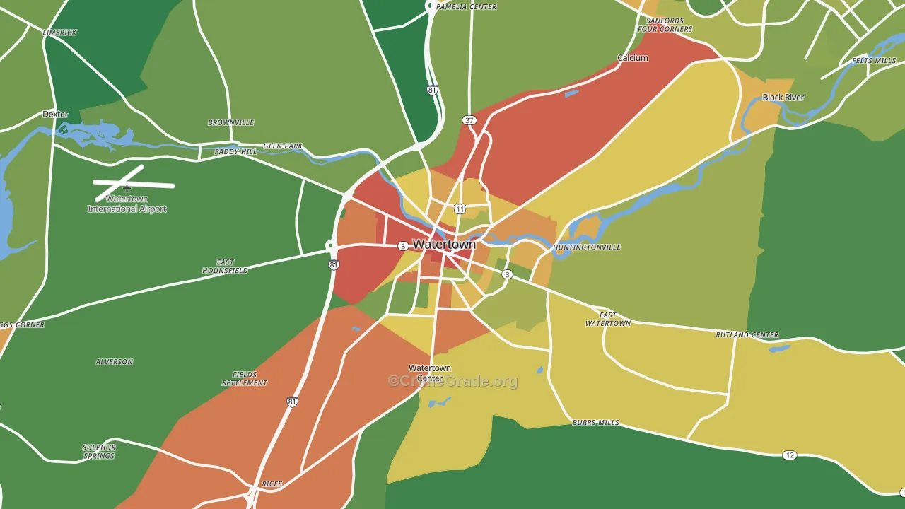 Watertown, NY Map of Drug-Related Crime Rates