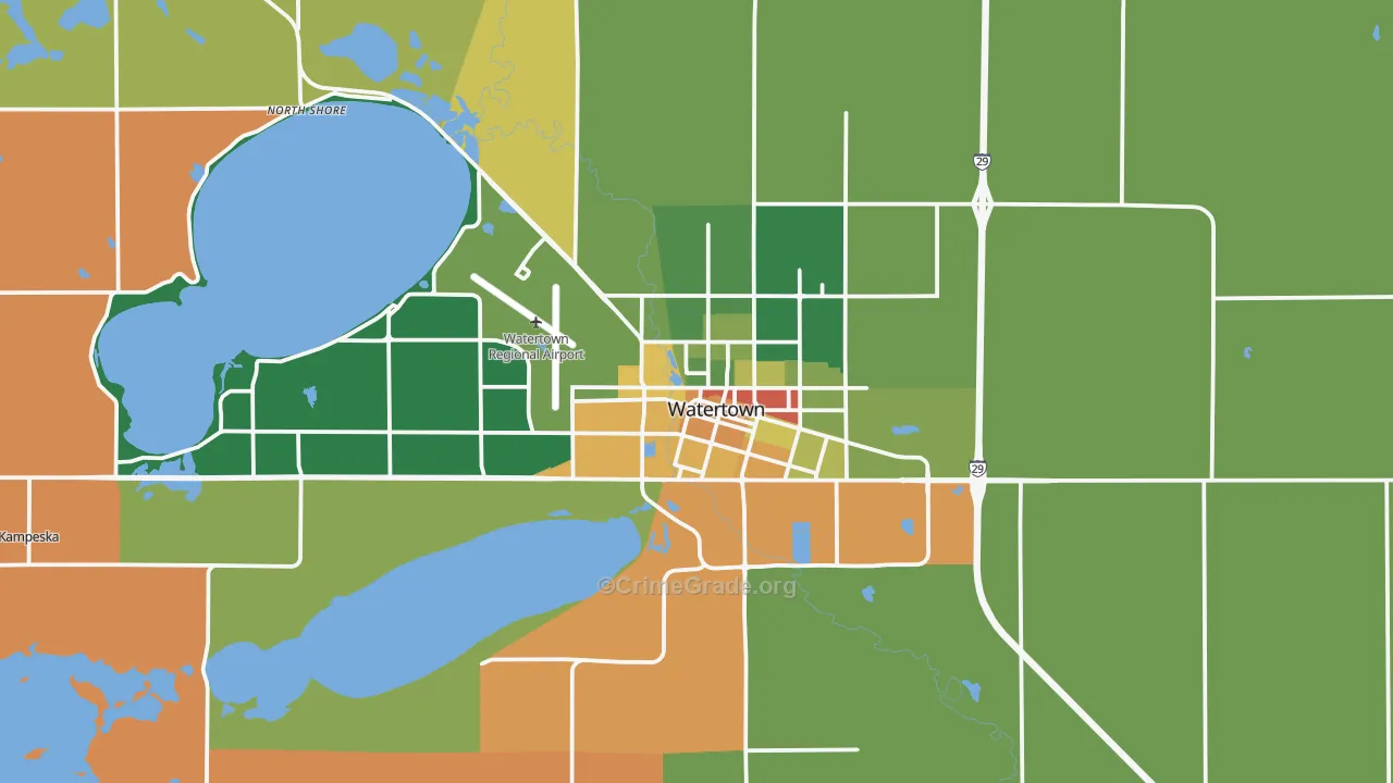 Watertown, SD Map of Drug-Related Crime Rates