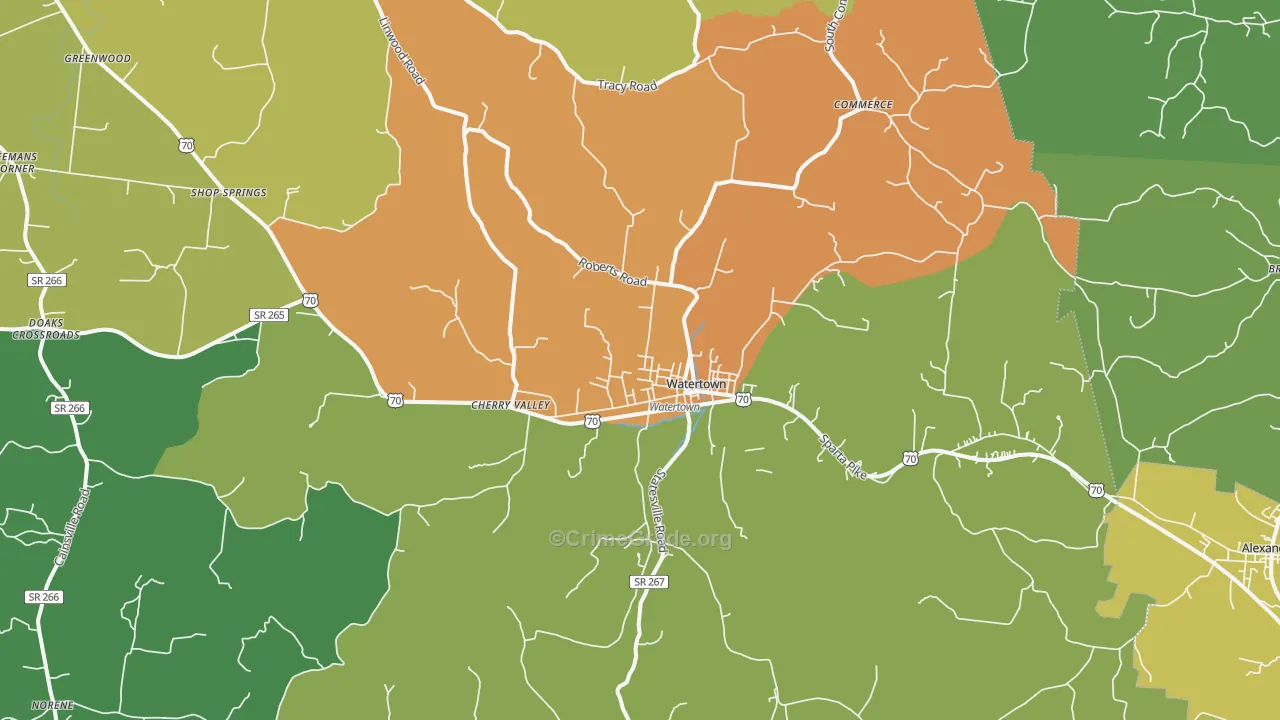 Watertown, TN Map of Drug-Related Crime Rates