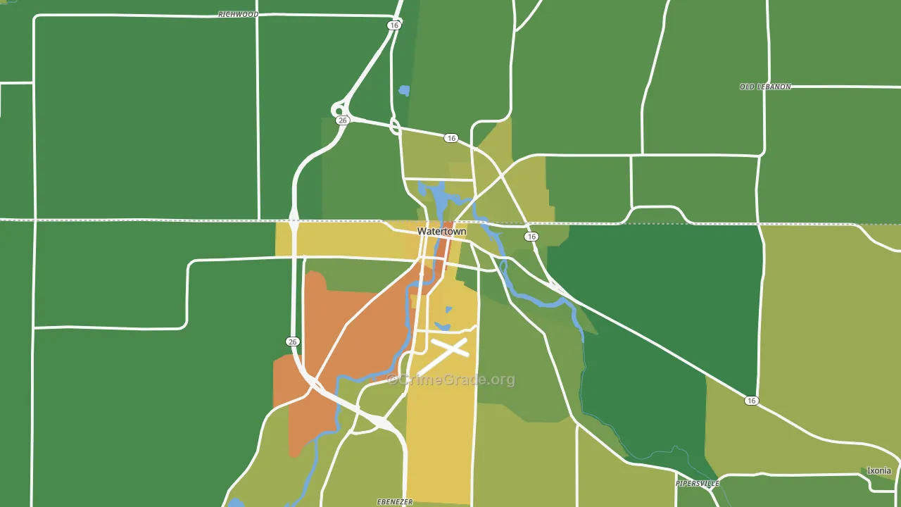 Watertown, WI Map of Drug-Related Crime Rates