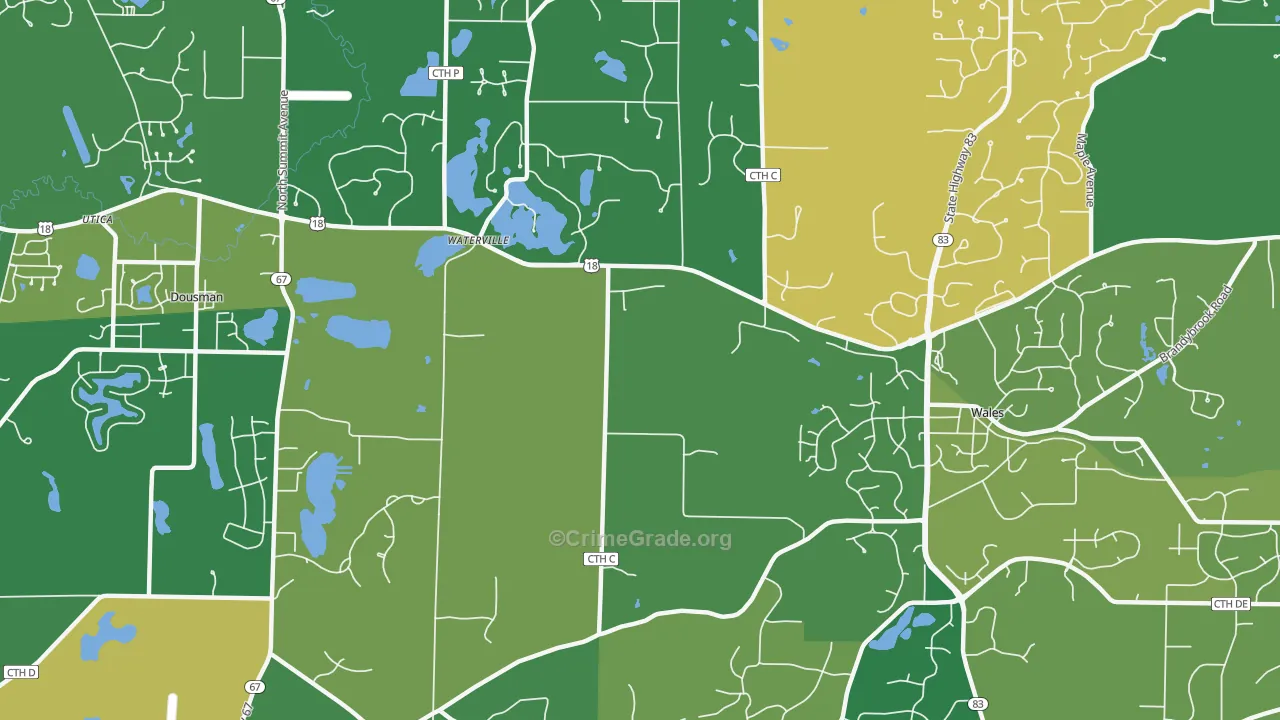 Waterville, WI Map of Drug-Related Crime Rates