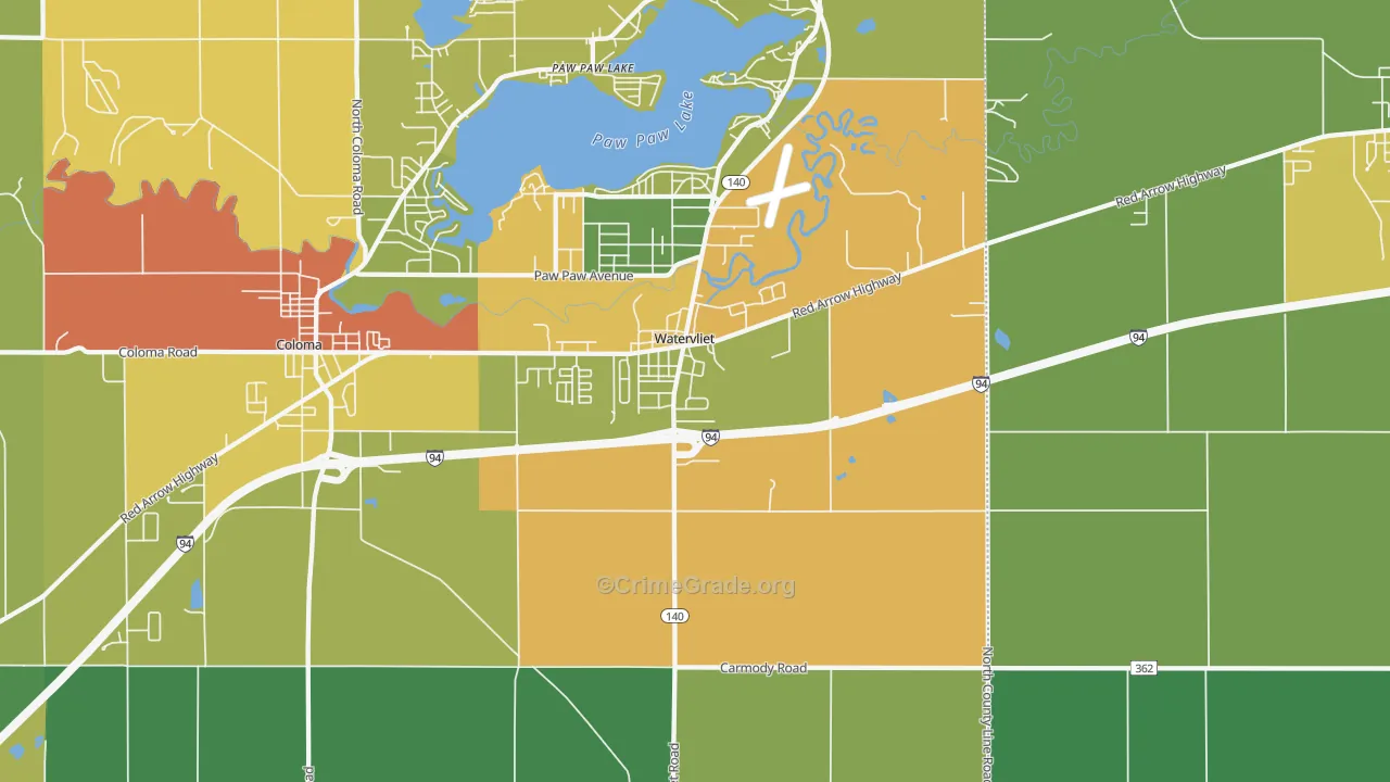 Watervliet, MI Map of Drug-Related Crime Rates