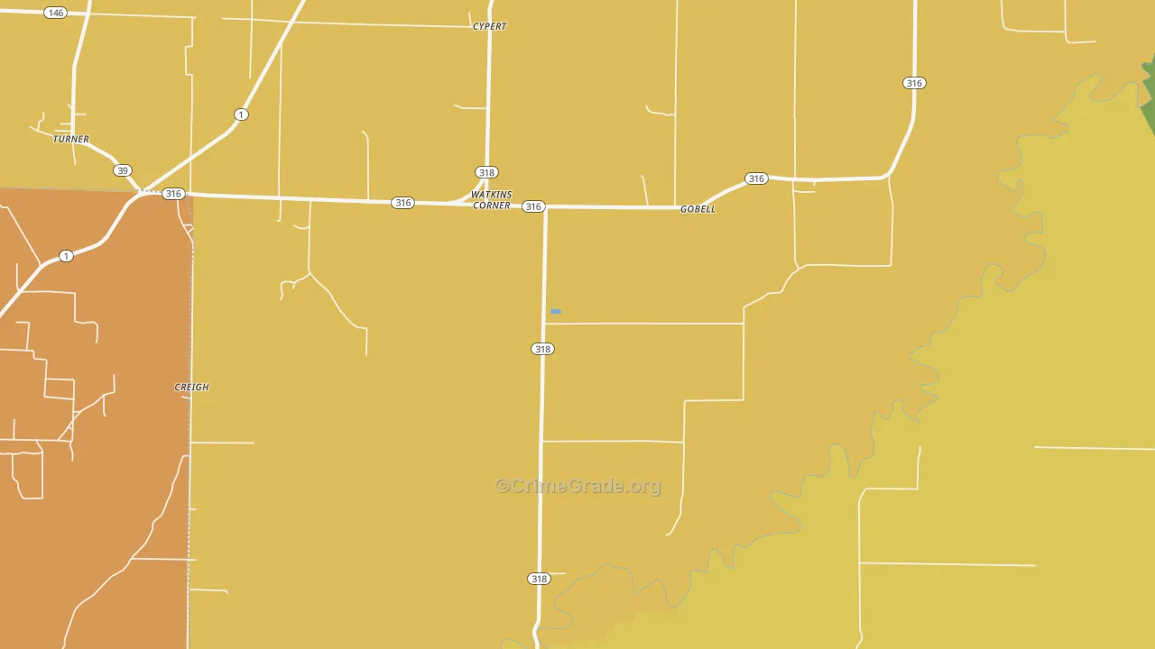 Watkins Corner, AR Map of Drug-Related Crime Rates