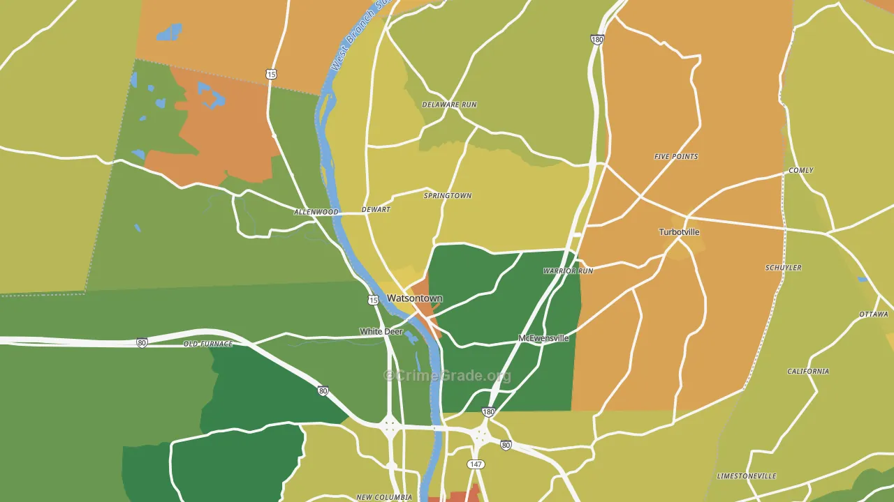 Watsontown, PA Map of Drug-Related Crime Rates