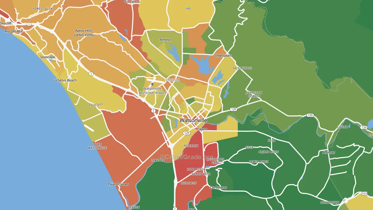 Watsonville, CA Map of Drug-Related Crime Rates