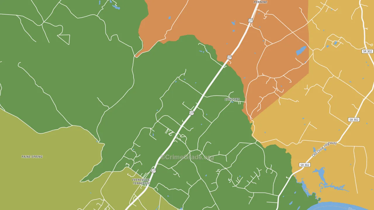 Watts Bar Dam, TN Map of Drug-Related Crime Rates