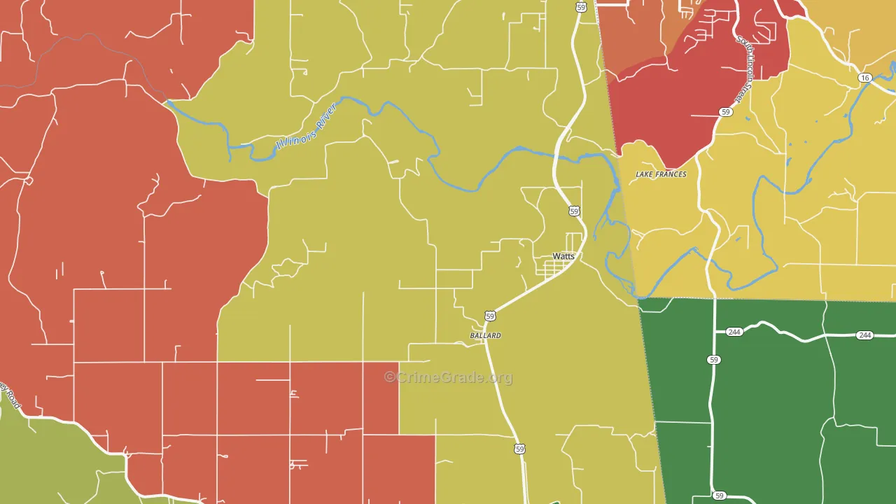 Watts, OK Map of Drug-Related Crime Rates