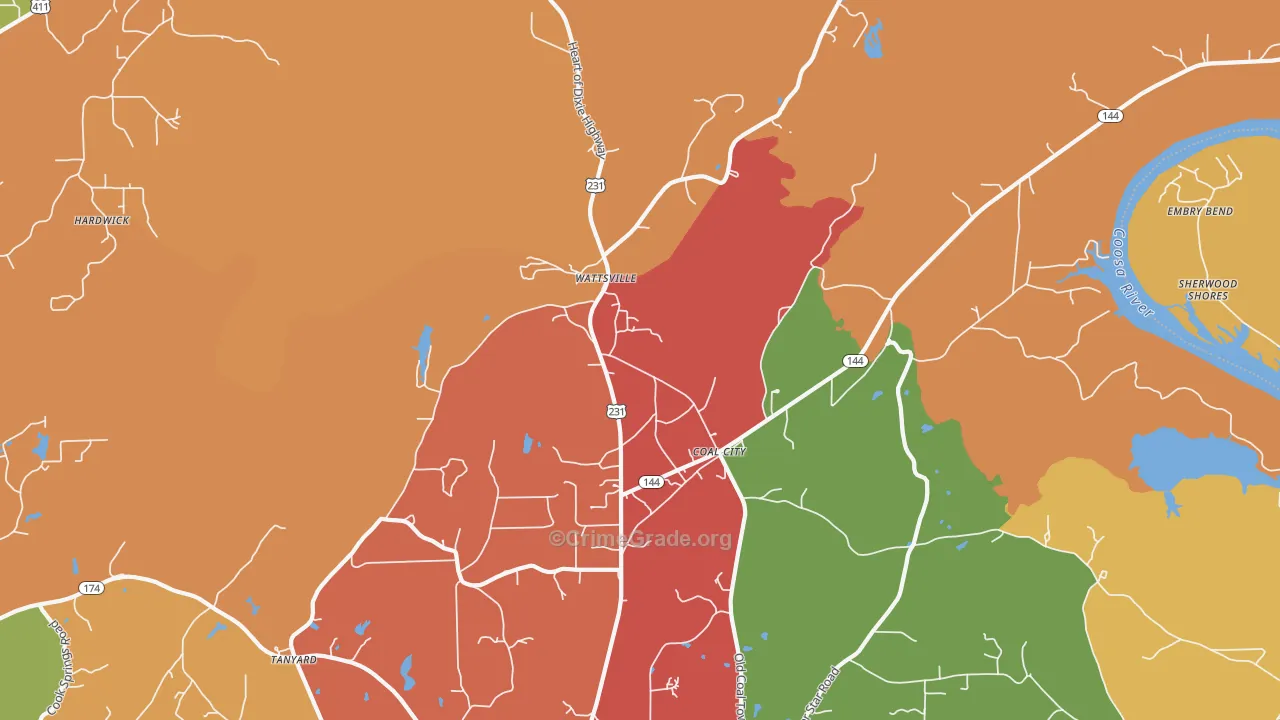 Wattsville, AL Map of Drug-Related Crime Rates