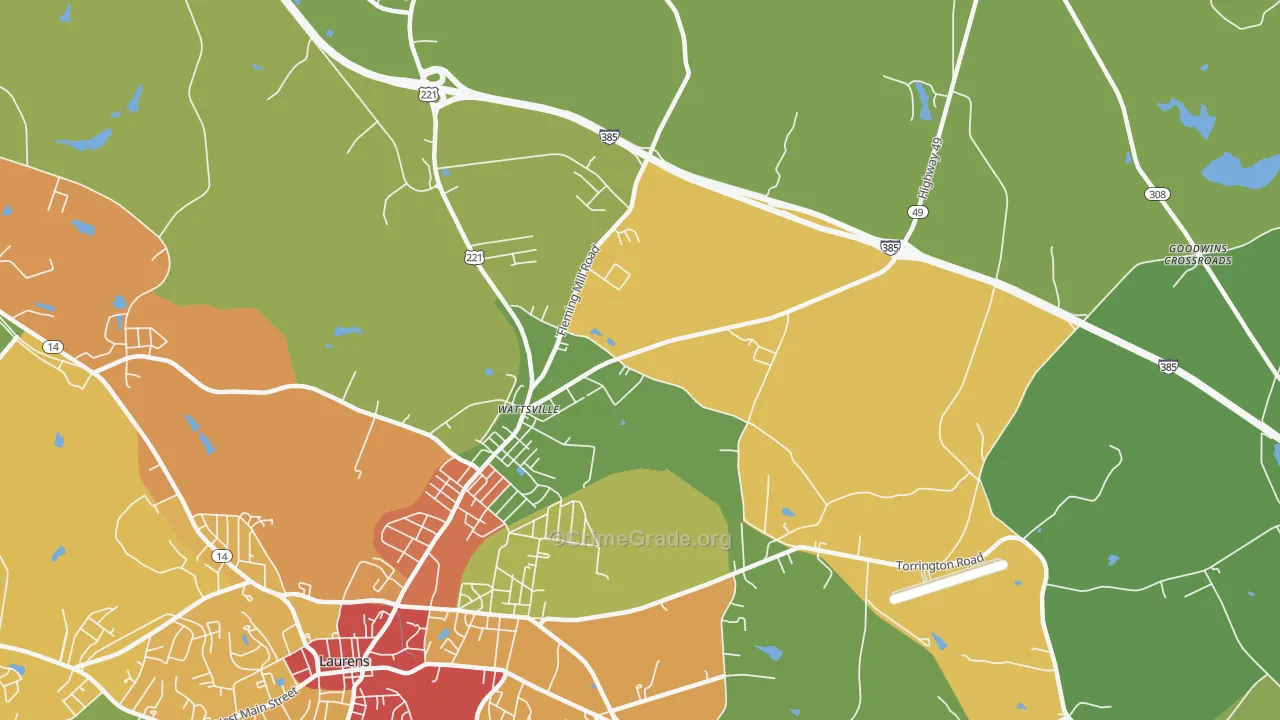 Wattsville, SC Map of Drug-Related Crime Rates