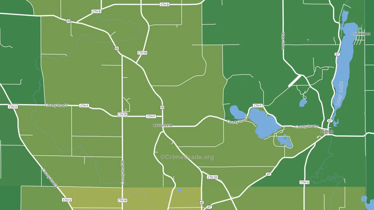 Waucousta, WI Map of Drug-Related Crime Rates