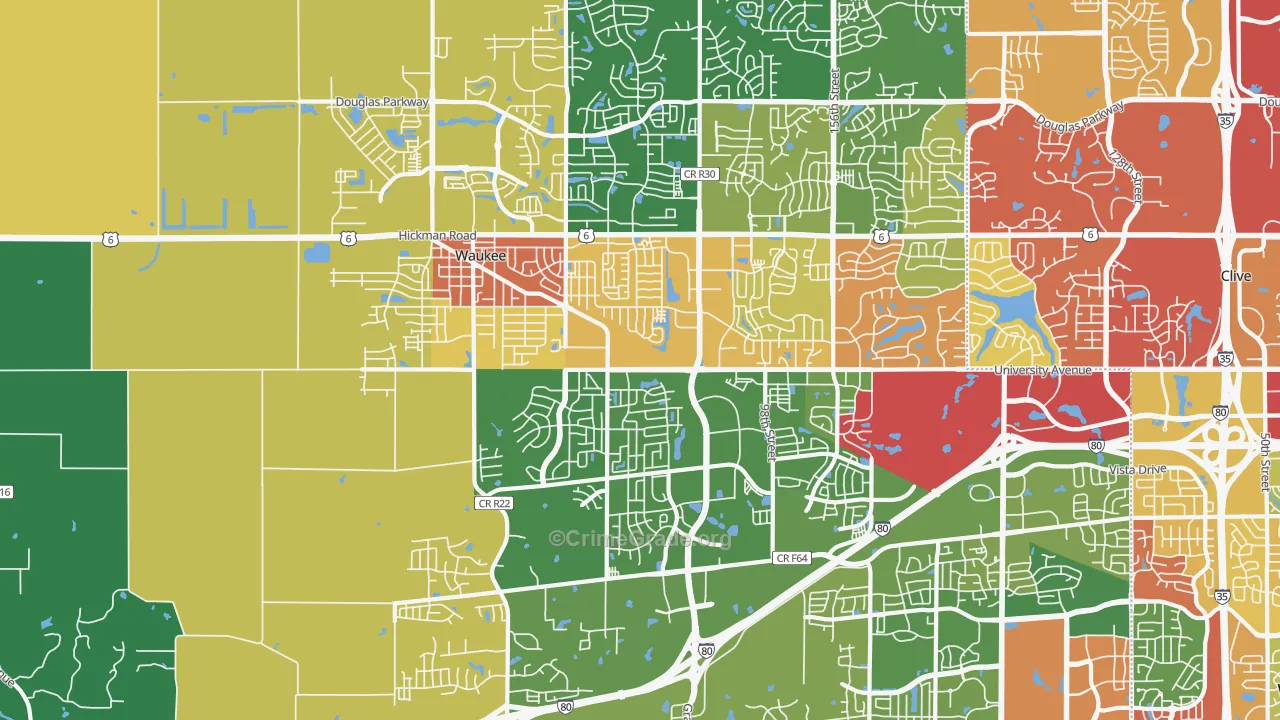 Waukee, IA Map of Drug-Related Crime Rates