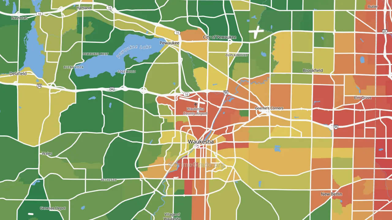 Waukesha County, WI Map of Drug-Related Crime Rates