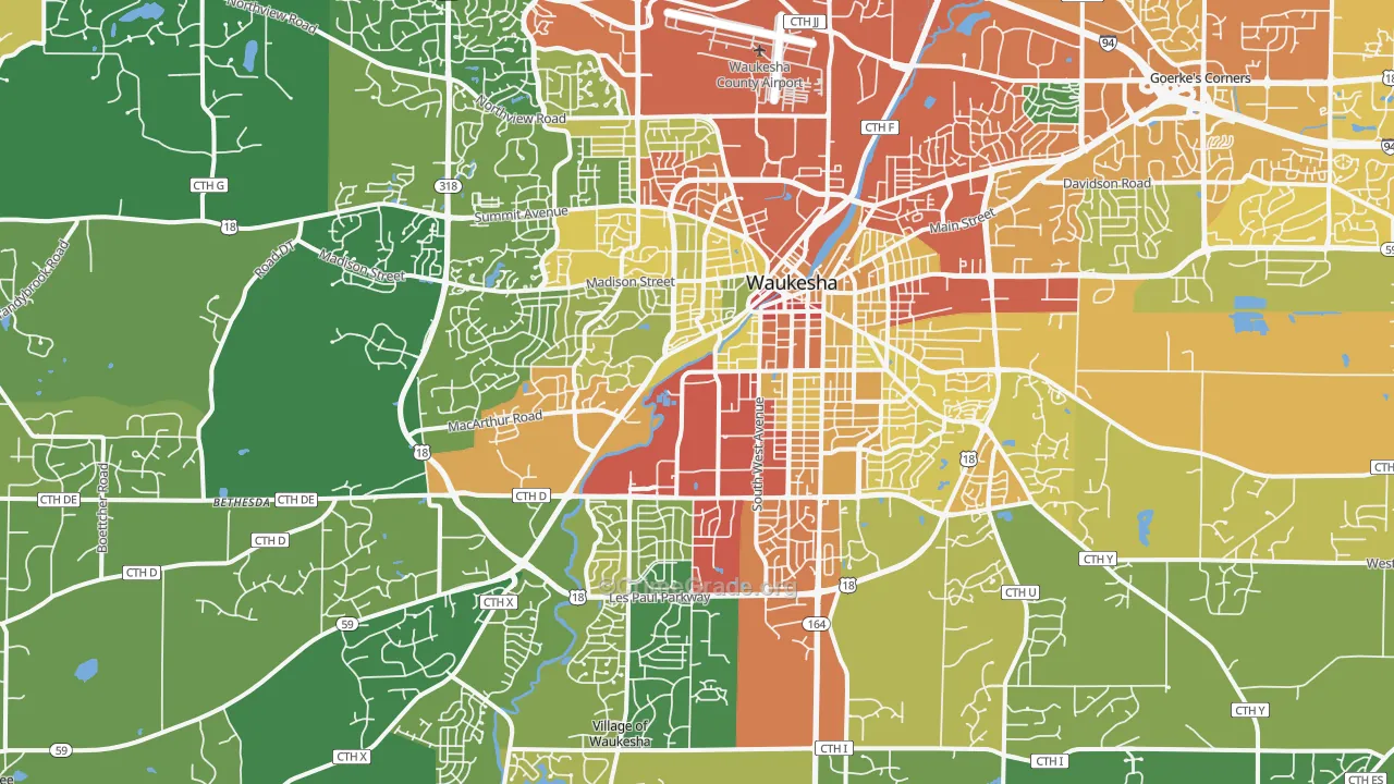 Waukesha, WI Map of Drug-Related Crime Rates