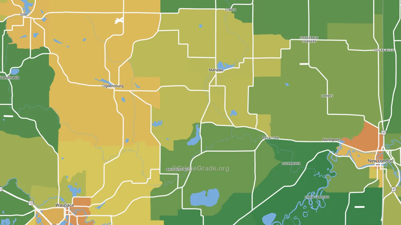 Waupaca County, WI Map of Drug-Related Crime Rates