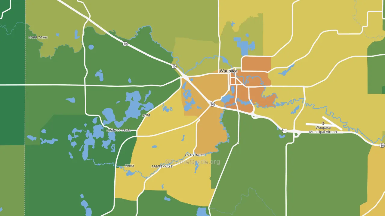 Waupaca, WI Map of Drug-Related Crime Rates