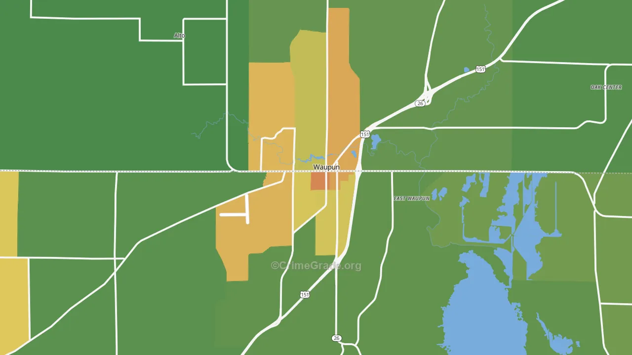 Waupun, WI Map of Drug-Related Crime Rates