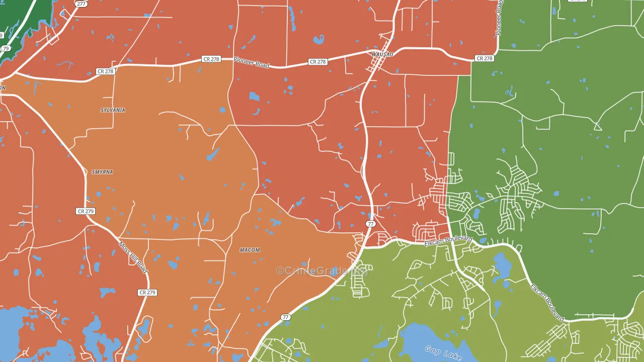 Wausau, FL Map of Drug-Related Crime Rates