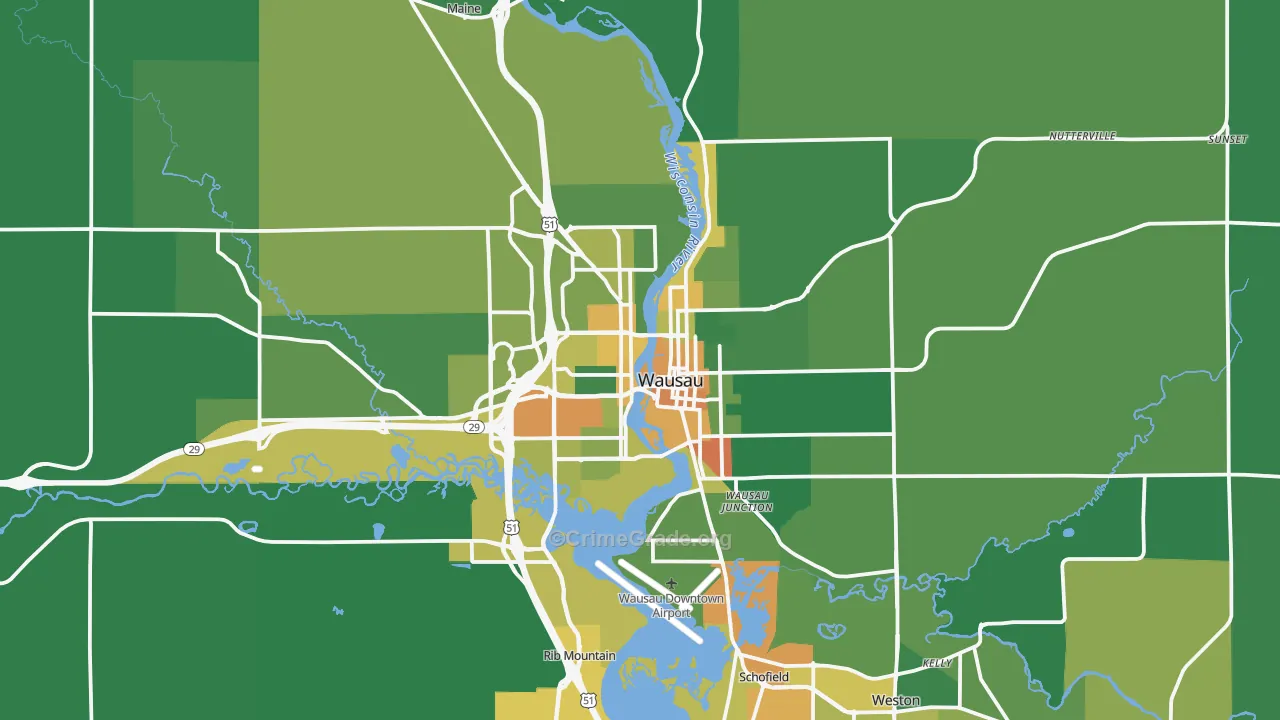 Wausau, WI Map of Drug-Related Crime Rates