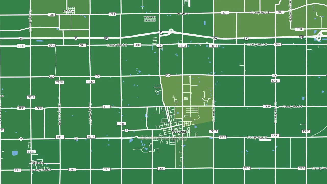 Wauseon, OH Map of Drug-Related Crime Rates