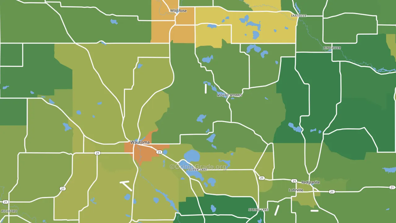 Waushara County, WI Map of Drug-Related Crime Rates