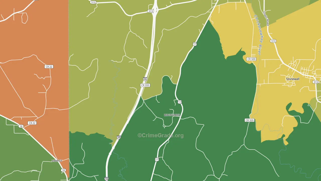 Wautubbee, MS Map of Drug-Related Crime Rates