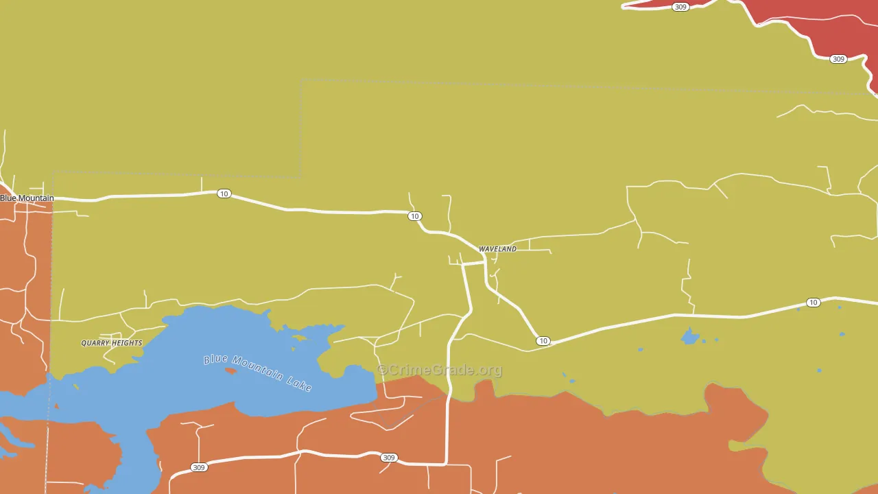 Waveland, AR Map of Drug-Related Crime Rates